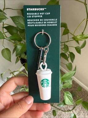 Starbucks White & Green Reusable Cup Keychain with Metal Ring